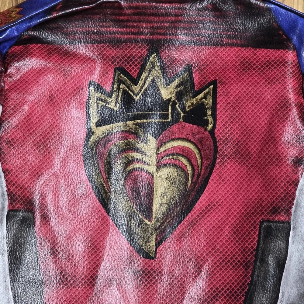 Disney Decendants Evie Bomber Jacket Girl's Size‎ 7/8 Red Blue Black Cropped